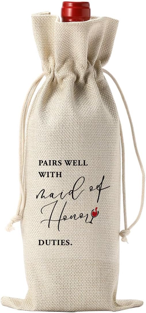 Maid of Honor Wine Bag, Maid of Honor Gifts Wine Bag, Gifts for Bridesmaid Wine Bag, Bridal Shower Gift Ideas Wine Bag for Bridesmaid Maid of Honor, Pairs Well With Maid Of Honor Duties Wine Bag