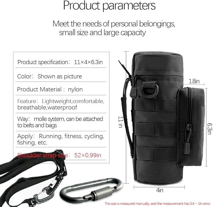 Outdoor Military Tactical Water Bottle Bag, Multi-Function Mount Water Bottle Bag for Camping Trip, with Adjustable Shoulder Strap, Large-Capacity Water Bottle Bag on Waist