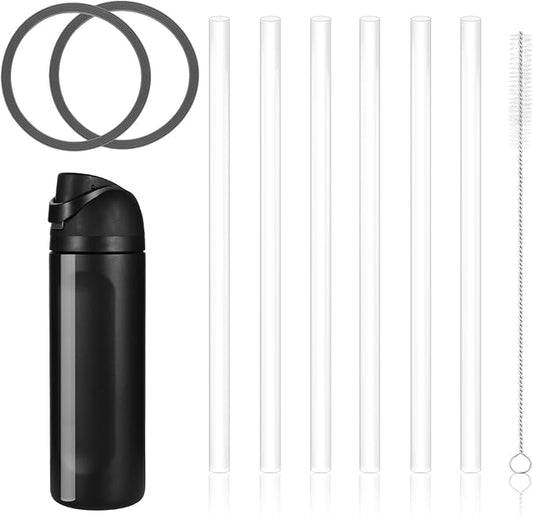 6pcs Replacement Straws & 2pcs Gasket Compatible with Owala FreeSip With Cleaning Brush, Reusable Plastic Straws Lid Sealing Rings Accessories for Owala FreeSip 24/32oz Insulated Water Bottle
