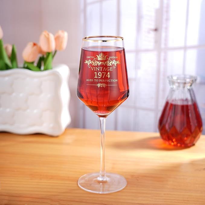MOMRNTAIL Vintage 1974 50TH Birthday Goblet Gifts, 16OZ Goblet Wine Glass, 50 Year Old Birthday Decorations For Women men, Funny 50 Bday Gifts Idea For Friends, Sister,Dad, Mom - Turning 50 Present