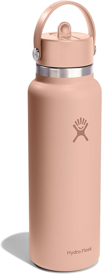 HYDRO FLASK Wide Mouth vacuum insulated stainless steel water bottle with leakproof closeable straw lid for cold water drinks, sports, travel, car and school