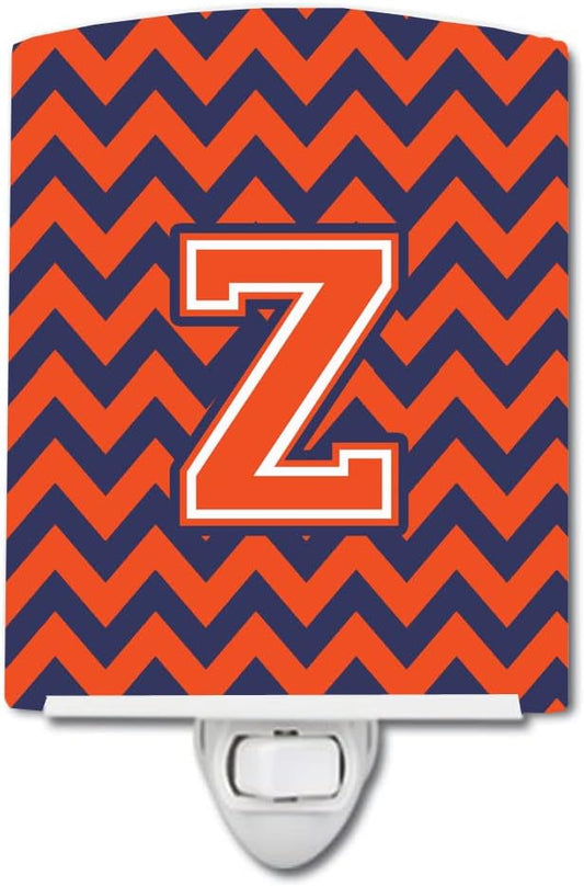 Caroline's Treasures CJ1042-ZCNL Letter Z Chevron Orange and Blue Ceramic Night Light Compact, UL-Certified, Ideal for Bedroom, Bathroom, Nursery, Hallway, Kitchen, 6x4x3, Multicolor