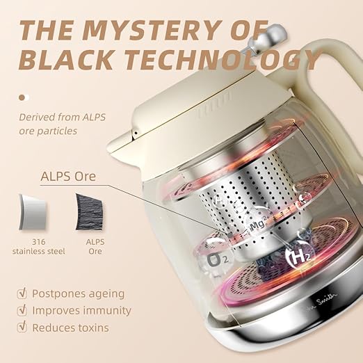 JOHNSMITH Hydrogen Water Kettle 50oz Stainless Steel Thermostatic Kettle Hydrogen-Rich Water and Weakly Alkaline Water(White)