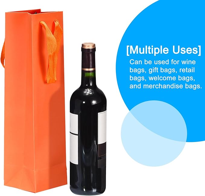 uxcell Wine Bags, 24pcs Orange 4 x 4 x 14 In Wine Gift Bags with Handles Paper Wine Tote Bag for Wedding Birthday Christmas Party Supplies