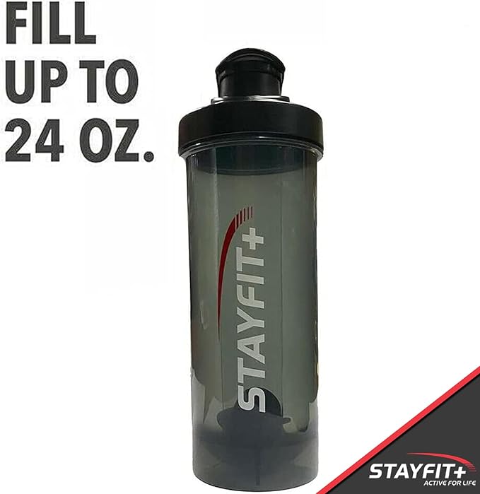 Stayfit Classic Loop Top Protein Shaker Bottle, 24-Ounce Pack of 3, Great for The Gym, Traveling, and Work, Comes with 3 Mixing Balls to Easily Mix Protein (Smoke)