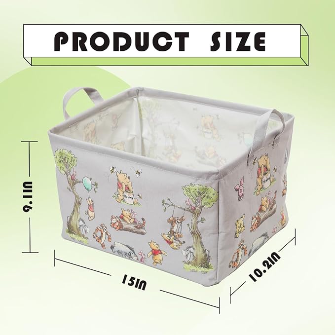 Winnie Storage Nursery Basket, Large Square Canvas Laundry Hamper With A Waterproof PE Coating, Foldable, Bathroom and Bedroom Set, Clothes ,Toys Bin, Baby Nursery Hamper Decor(Grey)
