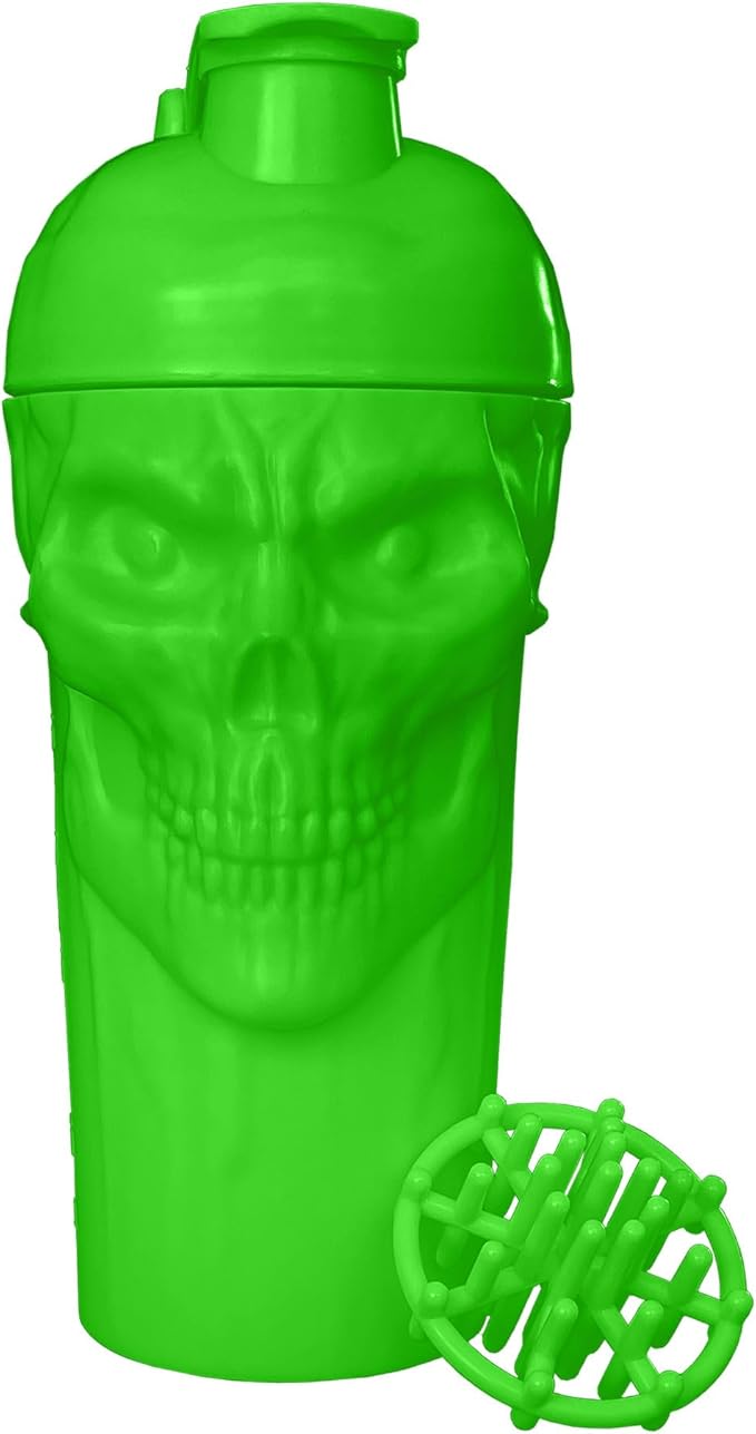 JNX SPORTS The Curse! Skull Shaker Bottle, 24-Ounce, Electric Green Limited Edition, Supplement Mixer with Classic Loop Top