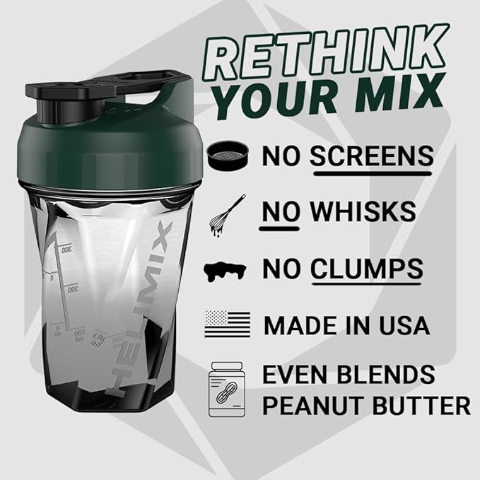 HELIMIX 1.5 Vortex Blender Shaker Bottle Holds Upto 20oz | No Blending Ball or Whisk | USA Made | Portable Pre Workout Whey Protein Drink Shaker Cup | Mixes Cocktails Smoothies Shakes | Top Rack Safe