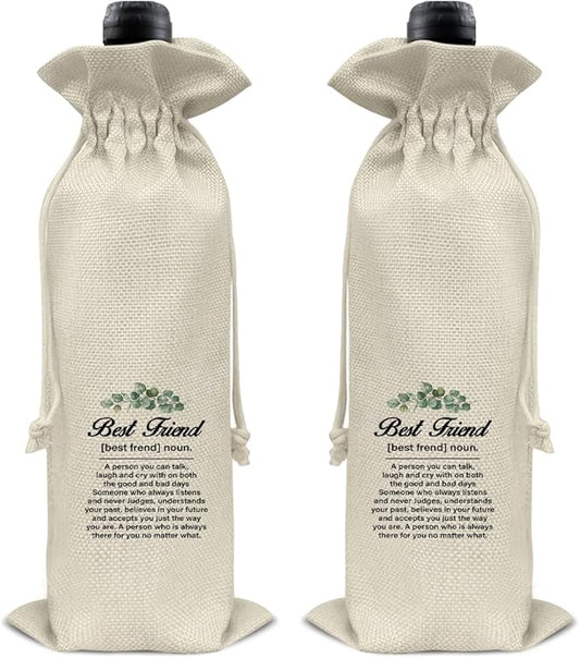 HOIJAUMAI Gift for Friends, Friendship Gifts for Women Men, Best Friend Wine Bag Best Friend Definition Wine Gift Bags