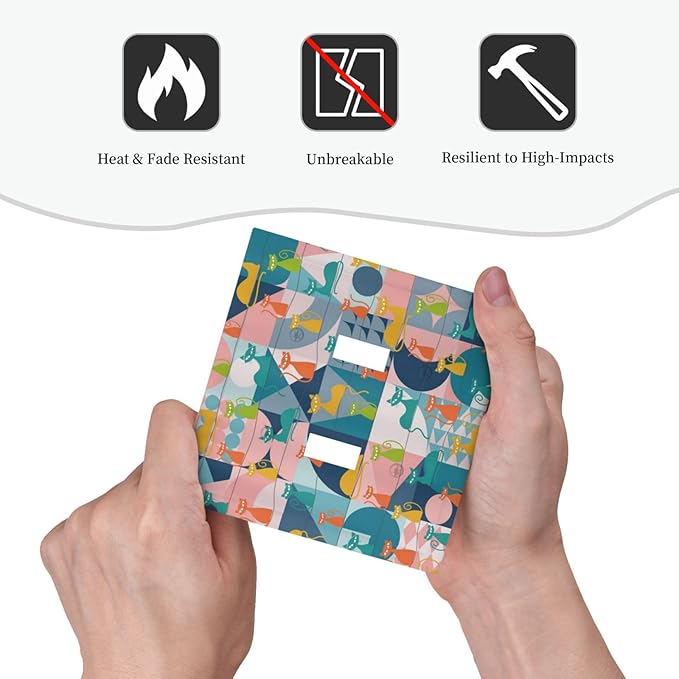 Mid Century Modern Atomic Cute Cats Double Toggle Light Switch Covers 2 Gang Wall Plate Dual Decorative Switchplate Electrical Faceplate for Kidroom Nursery Bedroom Decor