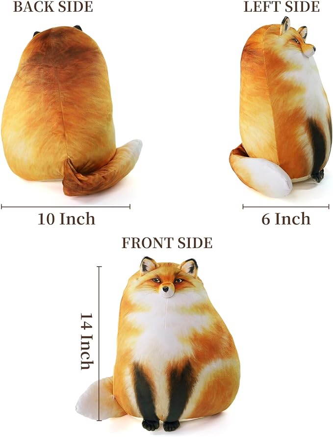 Fox Stuffed Animal, 14" Fox Plush Pillow, Cute Plushies, Throw Pillow Doll Big Plush Toys Birthday Gift for Girls Boys Girlfriend Kids