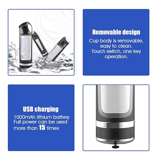 Hydrogen Water Bottles, Portable Hydrogen Water Bottle, Portable 500ml Hydrogen Rich Water Bottle Alkaline Generator LED Healthy Cup USB Rechargeable Anti Aging Hydrogen Rich Bottle(Grey)