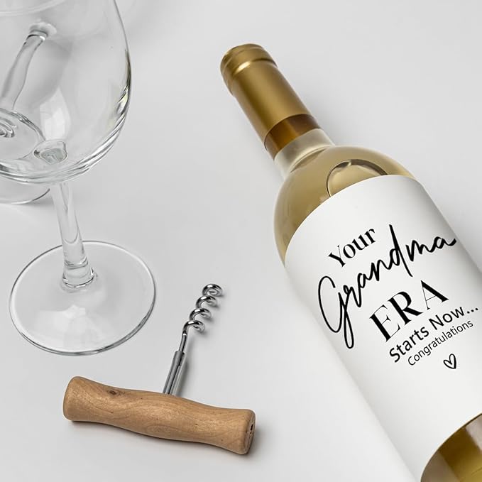 8 Pcs Grandma Pregnancy Baby Announcement Wine Labels, Funny Pregnancy Baby Announcement Gifts for New Grandma Wine Bottle Stickers Labels, Your Grandma Era Starts Now Wine Labels
