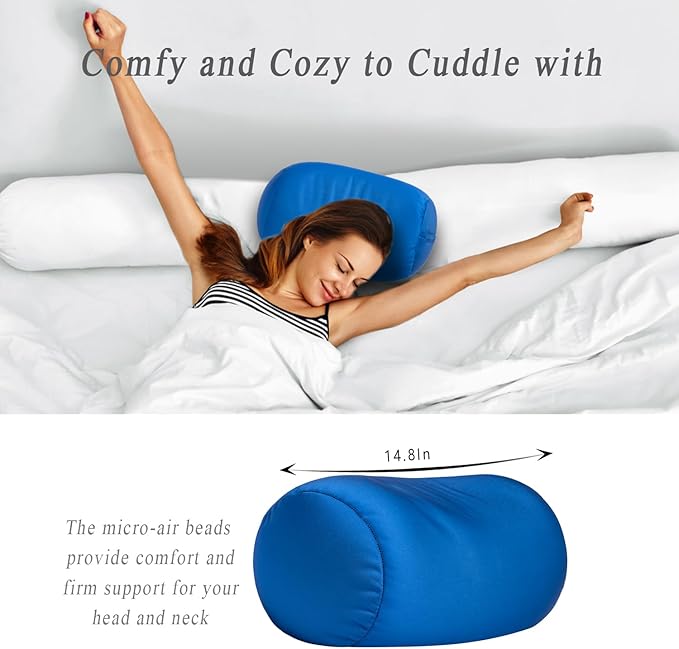 Microbead Body Pillow, Tube Microbead Bolster Bean Smooth Cool Pillow Neck Cervical Roll Pillow for Sleeping 7 x 12Inch Throw Travel Pillow (Pine Green)