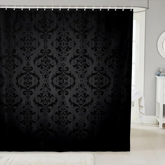 Feelyou Black Damask Pattern Shower Curtain 72"x72" Kids Vintage Floral Bathroom Shower Curtain Set for Boys Girls Teens Antique Victorian Baroque Bath Curtain Baroque Style Bathroom Accessories