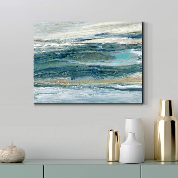 Renditions Gallery Canvas Nature Wall Art Home Paintings & Prints Blue Rough Aqua Marble Modern Watercolor Abstract Minimalist Artwork Decor for Bedroom Office Kitchen - 8"x12" LT33