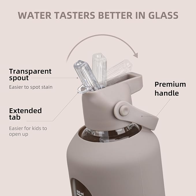 20 oz Glass Water Bottles with Straw Borosilicate Glass Water Bottle with Time Marker Motivational Water Bottles with Silicone Sleeve Leak Proof Reusable BPA Free