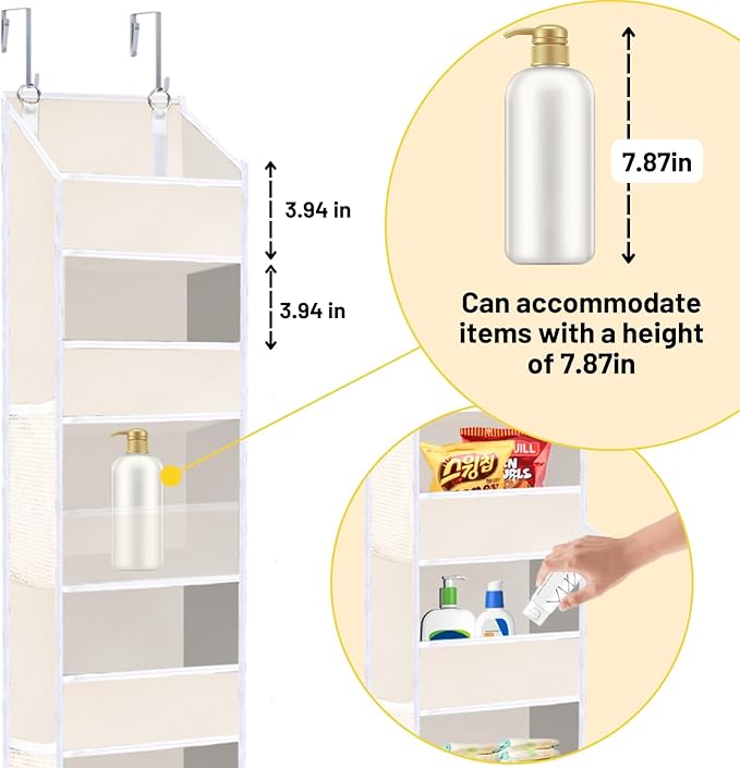 Over the Door Organizer 7 Tiers, No Tilt Closet Organizers and Storage for Bedroom, Weight Capacity of 50 lbs for Back of Door Organizers,Door Hanging Organizer for Closet,Diaper Organizer,Beige