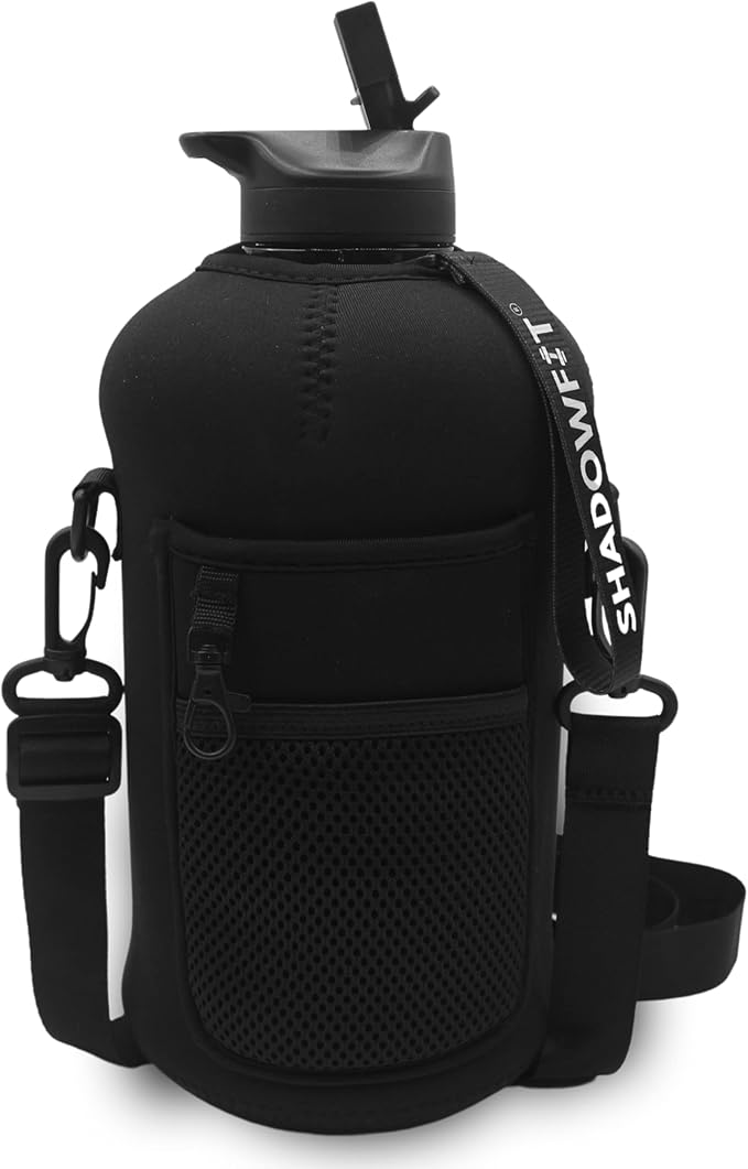 Half Gallon Water Bottles (74 ounce, 2.2 Liter) with Straw Lid Handle and Storage Sleeve - Large Jug Holder with Strap for Drinking during Workout and Exercise