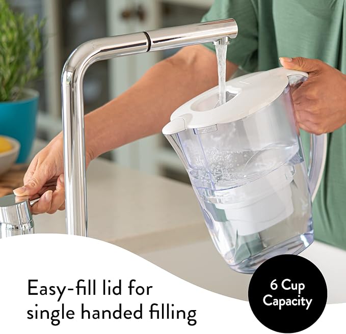 Aqua Optima 6-Cup Water Filter Pitcher Bundle Pack for Tap and Drinking Water with 3 Evolve+ Filter, Reduces Microplastics, Improves Taste, BPA Free, WQA Certified, Oria Design (White)