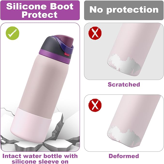 2PCS Silicone Water Bottle Boot for Owala 24oz 32oz 40oz, Anti-Slip Protective Sleeve Bottom Bumper Protector for FreeSip, Twist, and Flip Stainless Steel Water Bottles