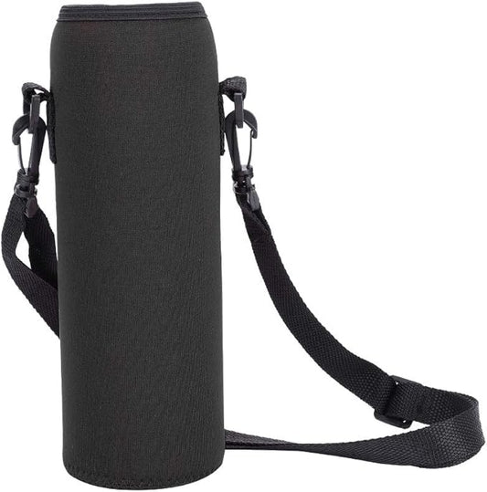 Water Bottle Holder, Water Bottle Sling Bag, Water Bottle Sleeve with Detachable Strap and Built-in Buckle, Slightly Elastic Opening can Prevent Bottle from Falling Out(Black)