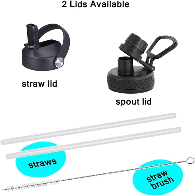 SENDESTAR Water Bottle 32oz-64 oz,2 Lids(Straw lid),Wide Mouth Stainless Steel Vacuum Insulated Double Wall Keep Liquids Cold or Hot All Day,Sweat Proof Sport Design (32 oz, 32oz-Lilac)