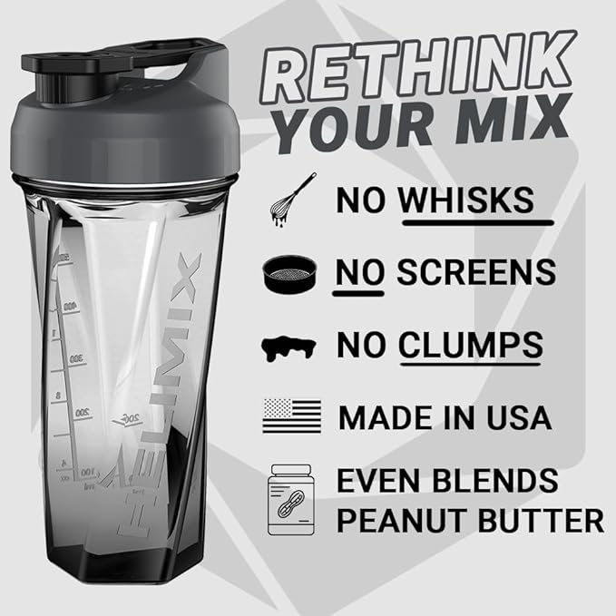 HELIMIX 2.0 Vortex Blender Shaker Bottle Holds upto 28oz | No Blending Ball or Whisk | USA Made | Portable Pre Workout Whey Protein Drink Shaker Cup | Mixes Cocktails Smoothies Shakes | Top Rack Safe