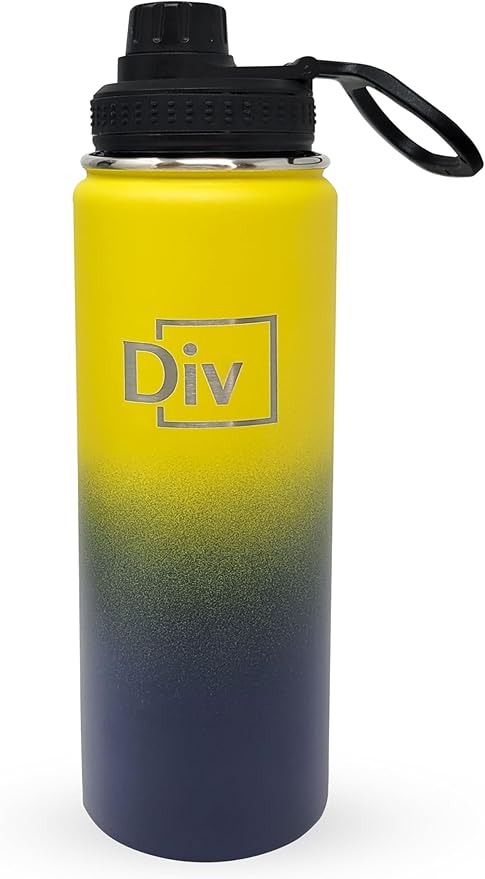 Sports Water Bottle - 22 oz., 3 lids, Stainless Steel Gym & Sports Water Bottle, Leak Proof, Double Walled, Insualted, Thermos Flask (Yellow-Blue)