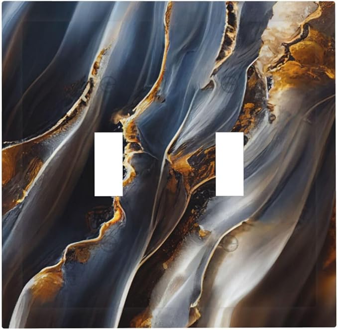 Gradient Abstract Ripple Blue Gold Marble Printed Double Toggle Light Switch Covers 2 Gang Wall Plate Dual Decorative Switchplate Electrical Faceplate for Kitchen Bathroom Bedroom Decor