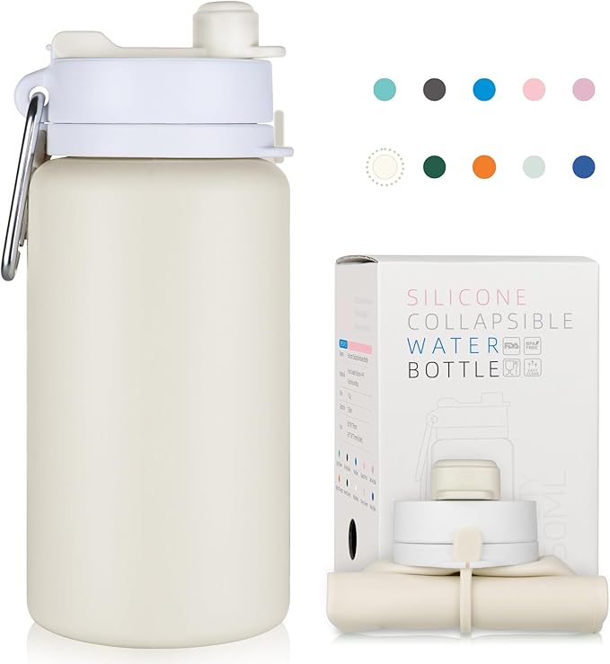 Collapsible Water Bottle, Foldable Water Bottle BPA Free Reusable Lightweight Leak-Proof Travel Silicone Water Bottle for Travel, Gym, Hiking, Office, Camping