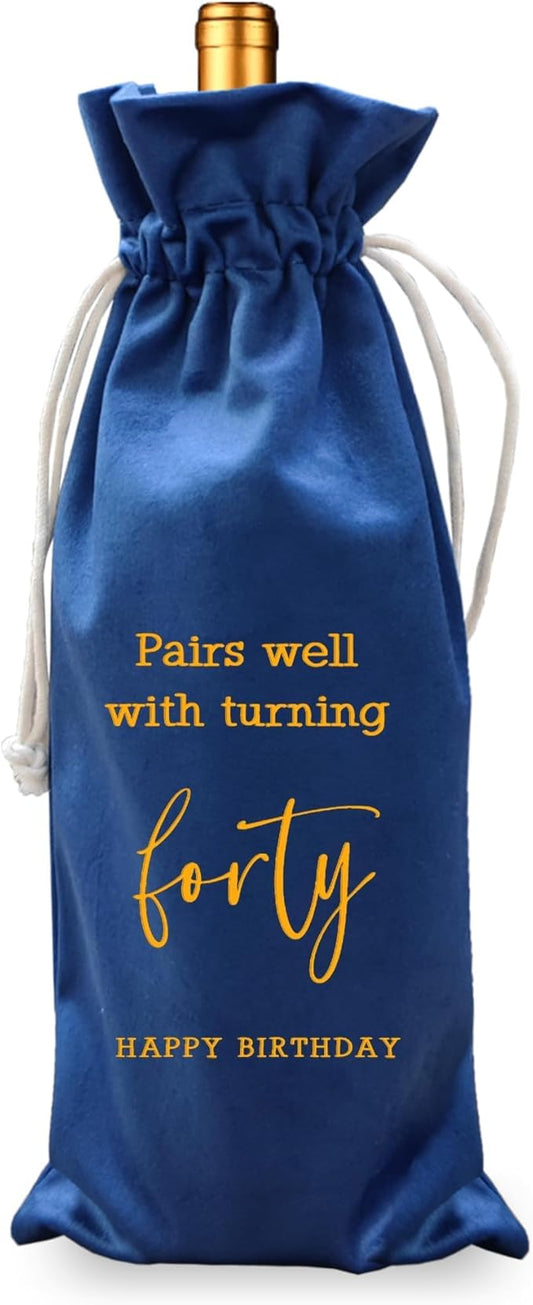 LANBAIHE 40th Birthday Gifts for Her,40th Birthday Gift for Women Men, 40 Years Old Birthday Gifts Wine Bag, 30th Birthday Decorations Party Supplies- 1984 Birthday (40th Birthday-Blue)