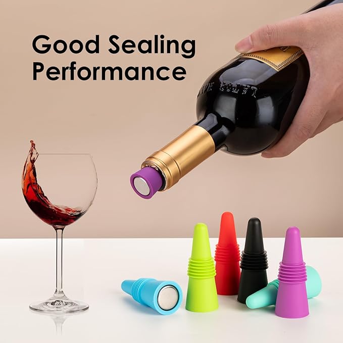 9 PCS MultiColor Silicone Wine Stoppers with Threaded Seal Ring and Stainless Top - Suitable for Wine and Beverage Bottles - Keeping Wine or Beverage Fresh…