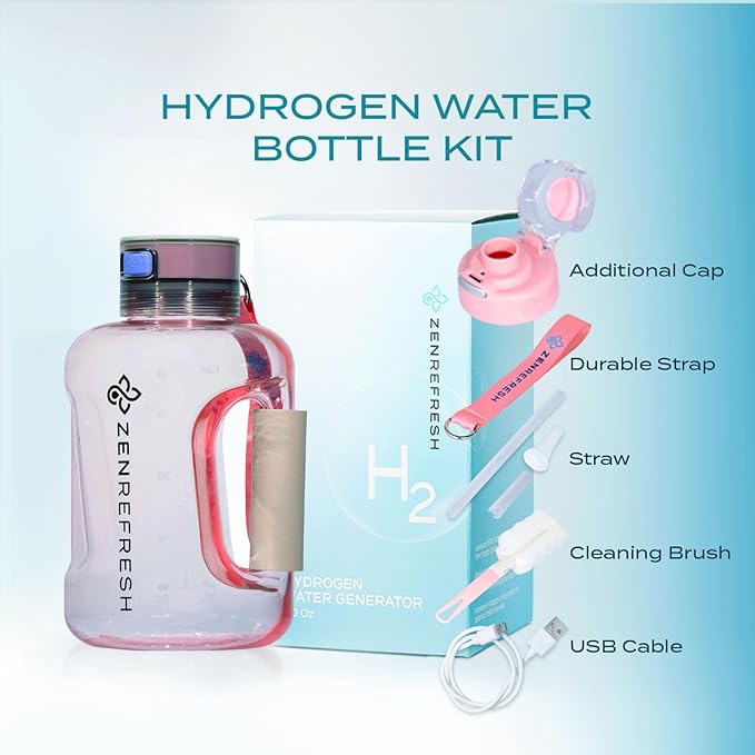 50 Oz Hydrogen Water Bottle, 2024 New SPE/PEM Technology, Large Gym Hydrogen Bottles, Travel Hydrogen Water Bottle Generator With Straw & Additional Cap, USA Brand, Up to 1800 ppb - Pink