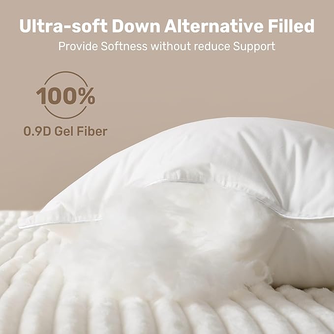 UNIKOME Hotel Collection Luxury Bed Pillows - 100% Cotton Standard Size Set of 2 Down Alternative Pillow Bedding Ultra Soft & Fluffy Pillow for Back, Stomach or Side Sleepers