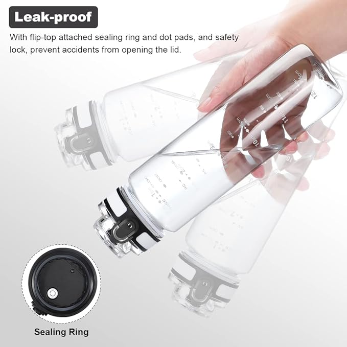 OLDLEY 32 oz Water Bottle, Motivational Water Bottle with Time Marker, Sports Water Bottle With Strap, Leakproof & BPA Free Large Water Bottles for School, Gym, Travel, Outdoor, Tritan, Transparent