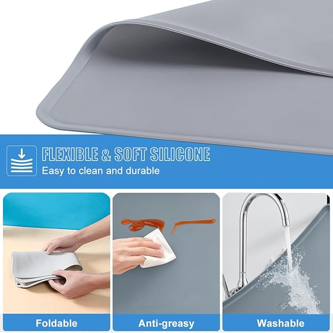 Water Cooler Dispenser Mat with Raised Edge, Water Cooler Mat Drip Tray Floor Protector, 24"x16" Water Dispenser Drip Pan Waterproof Desktop Silicone Mat for Mini Fridge, Washer, Coffee, Dishwasher