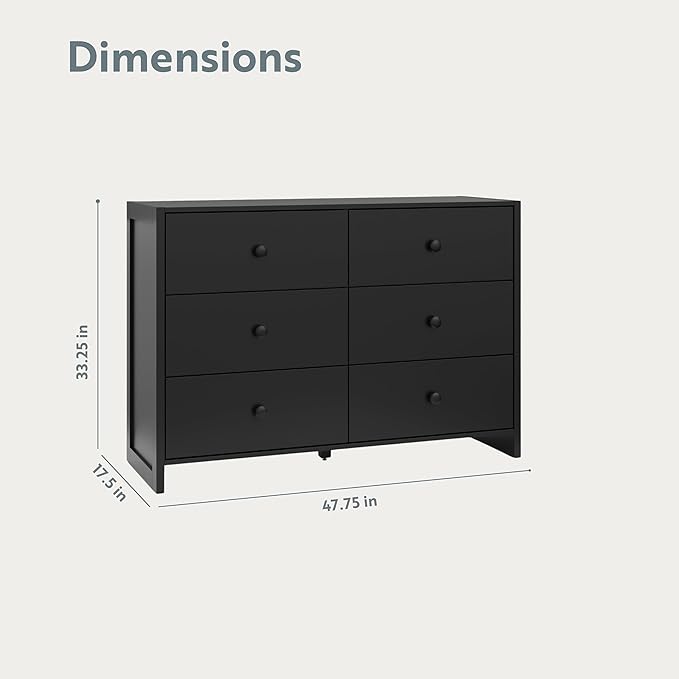 Storkcraft Calabasas 6 Drawer Dresser (Black) - GREENGUARD Gold Certified, 6 Drawer Dresser with Interlocking Drawer System, Dresser Drawer Organizer for Kids' Bedroom