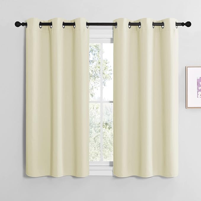 NICETOWN Kitchen Curtains for Decoration, Thermal Insulated Grommet Room Darkening Draperies/Panels for Laundry (Beige, 2 Panels, W42 x L48 inches)