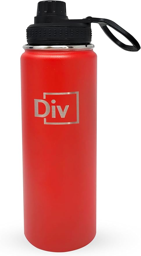 Sports Water Bottle - 22 oz., 3 lids, Stainless Steel Gym & Sports Water Bottle, Leak Proof, Double Walled, Insulated, Thermos Flask (Red)