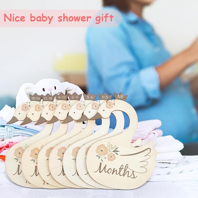 CRASPIRE 8Pcs Wooden Baby Wardrobe Dividers Swan Nursery Decor from Newborn to 24 Month Hanger Seperaters Baby Closet Organizers Nursery Infant Wardrobe Hangers Divider for Newborn Shower