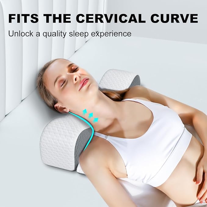 Memory Foam Neck Pillows Combo for Sleeping, Cervical Neck Pillow for Pain Relief, Neck Support Pillow Neck Roll Pillow for Bed (White-Upgrade Version)