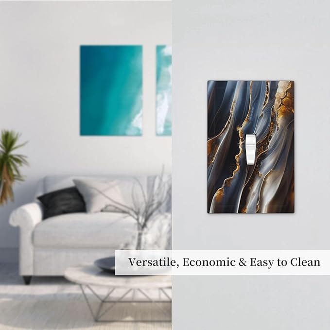 Gradient Abstract Ripple Blue Gold Marble Printed 1 Gang Light Switch Covers Single Toggle Wall Plate Decorative Switchcover Electrical Switchplate for Kitchen Bathroom Bedroom Decor