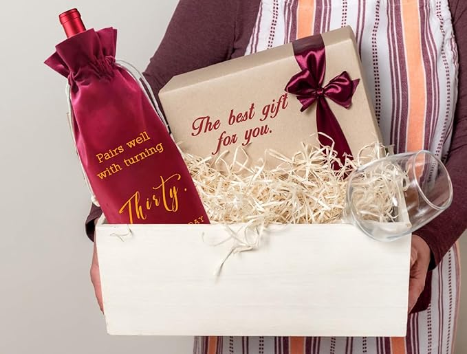 LANBAIHE 30th Birthday Gifts for Her,30th Birthday Gift for Women Men, 30 Years Old Birthday Gifts Wine Bag, 30th Birthday Decorations Party Supplies- 1994 Birthday (30th Birthday-Red)