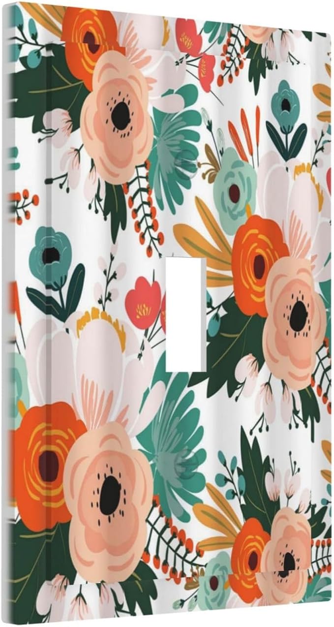 Rustic Floral Boho Colorful Flower 1 Gang Light Switch Covers Single Toggle Wall Plate Decorative Switchcover Electrical Switchplate for Farmhouse Bathroom Bedroom Kitchen Decor