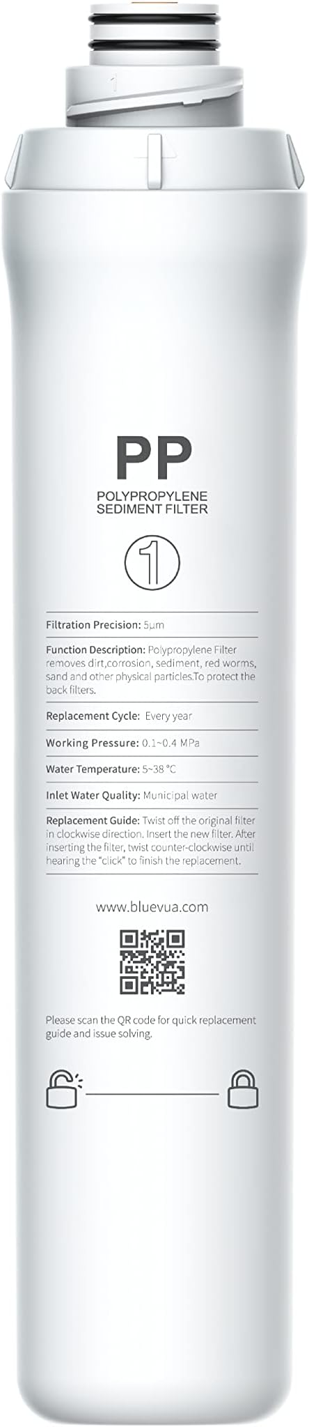 Bluevua ROPOT PP Filter, Replacement for RO100ROPOT, 1-year Lifetime-1st Stage