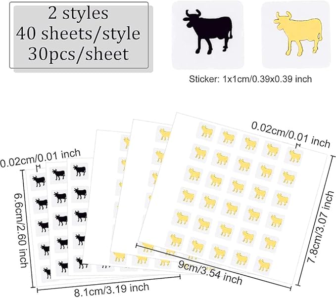 OLYCRAFT 2400pcs Meal Stickers Menu Choices 0.4 inch Cow Pattern Meal Stickers for Place Cards Wedding Meal Indicator Stickers Meal Choice Stickers for Banquet Gold & Black