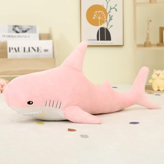 MorisMos Shark Pillow Giant Stuffed Shark, Baby Shark Plush Toy Shark Toys, Big Shark Stuffed Animal, Pink, 32in