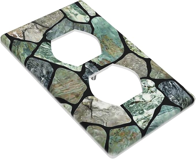 Green Stone Texture Duplex Outlet Switch Wall Plate Cover Decorative 1-Gang for Electrical Room Bathroom Bedroom Home Kitchen One Receptacle Polycarbonate Power Gear 4.5" x 2.76"