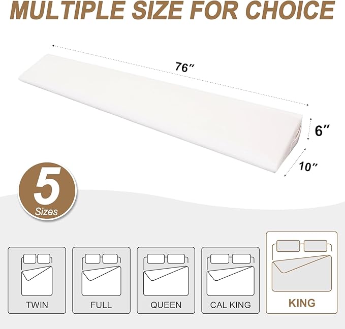 WdFour Bed Wedge Pillow, Close Off Headboard, Wall and Mattress Gap. Incline, Slanted Sweat-Proof Pillow for Neck and Back Pain Relief Anti-snoring for Comfortable Sleeping.(Beige,76Wx10Dx6H)